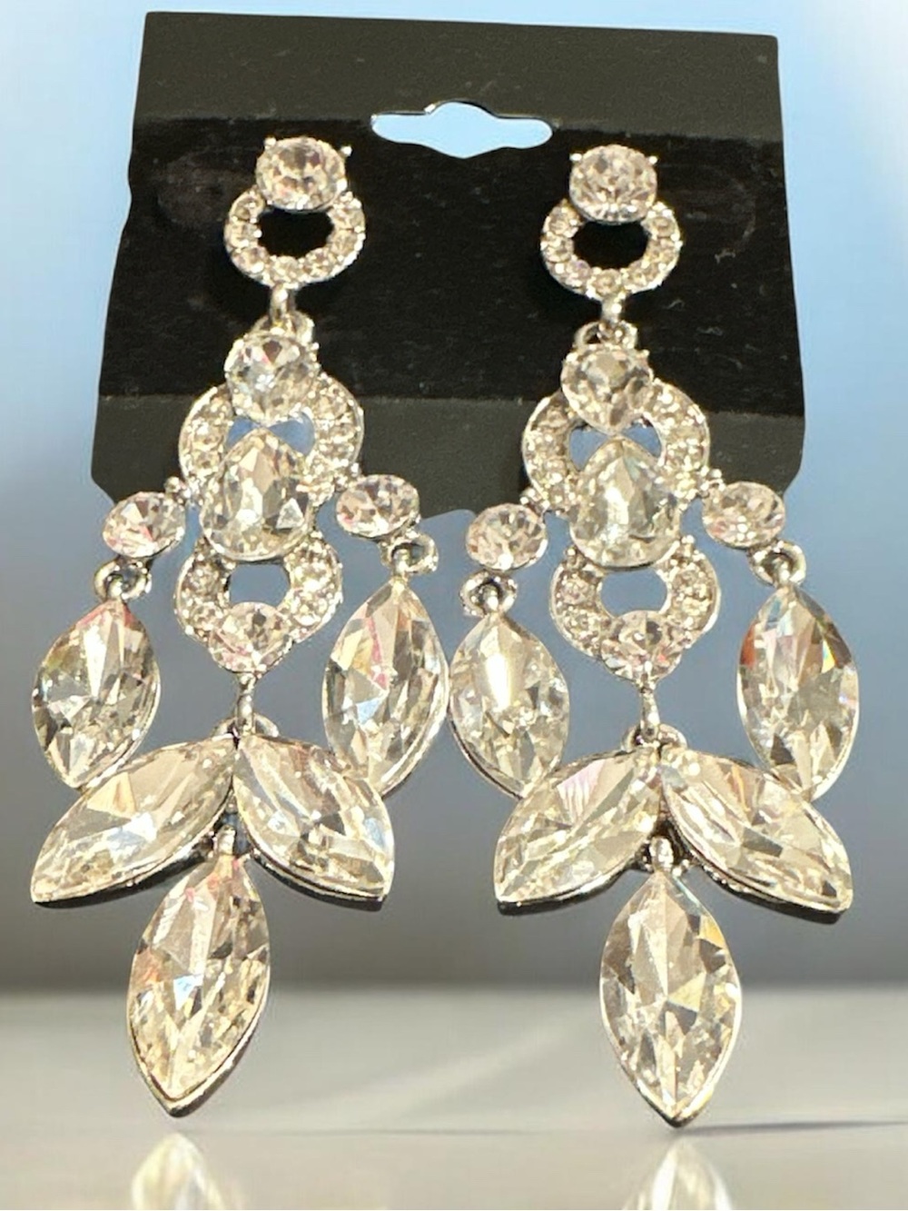 Crystal Chandelier Drop Earrings - Clear Stone Elegance